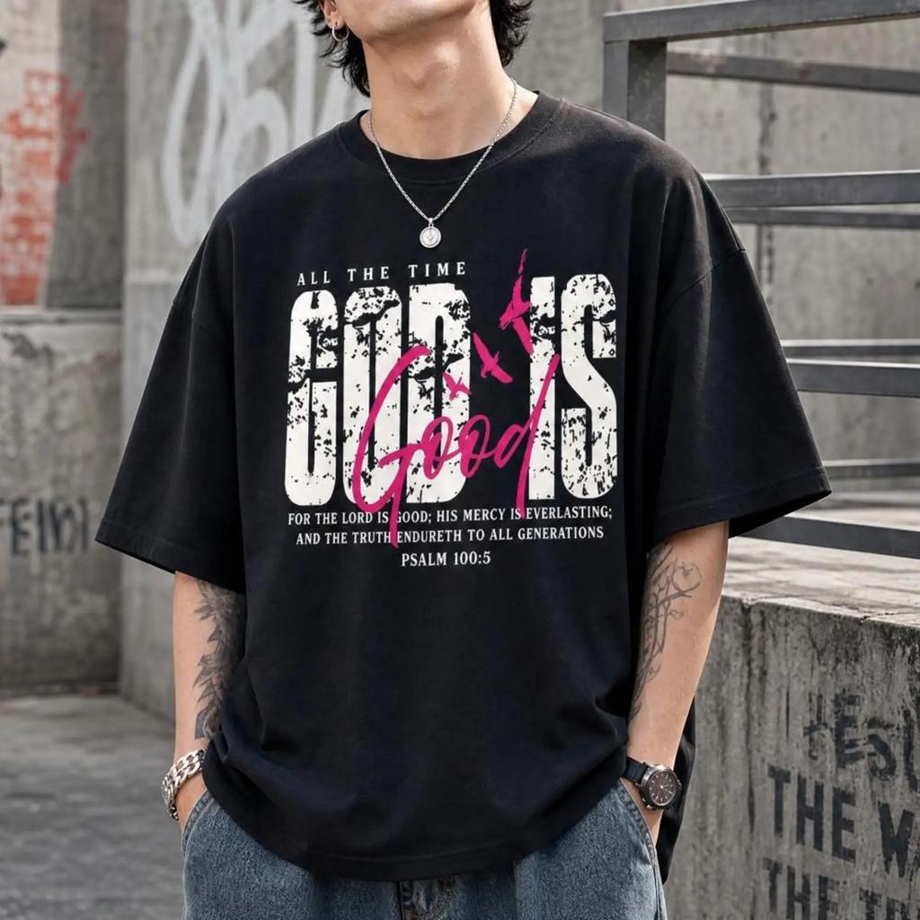 Unisexs Vintage God Is Good Psalm 100 5 Christian T Shirt Bible Verse Faith Inspirational Oversized Streetwear Vintage