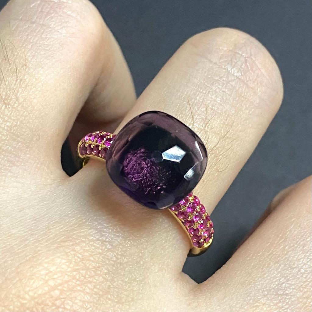 11 .6x7mm Big Stone Natural Crystal Candy Ring With Purple Zircon Crystal Ring For Women Jewelry Gift Birthday Pomellato