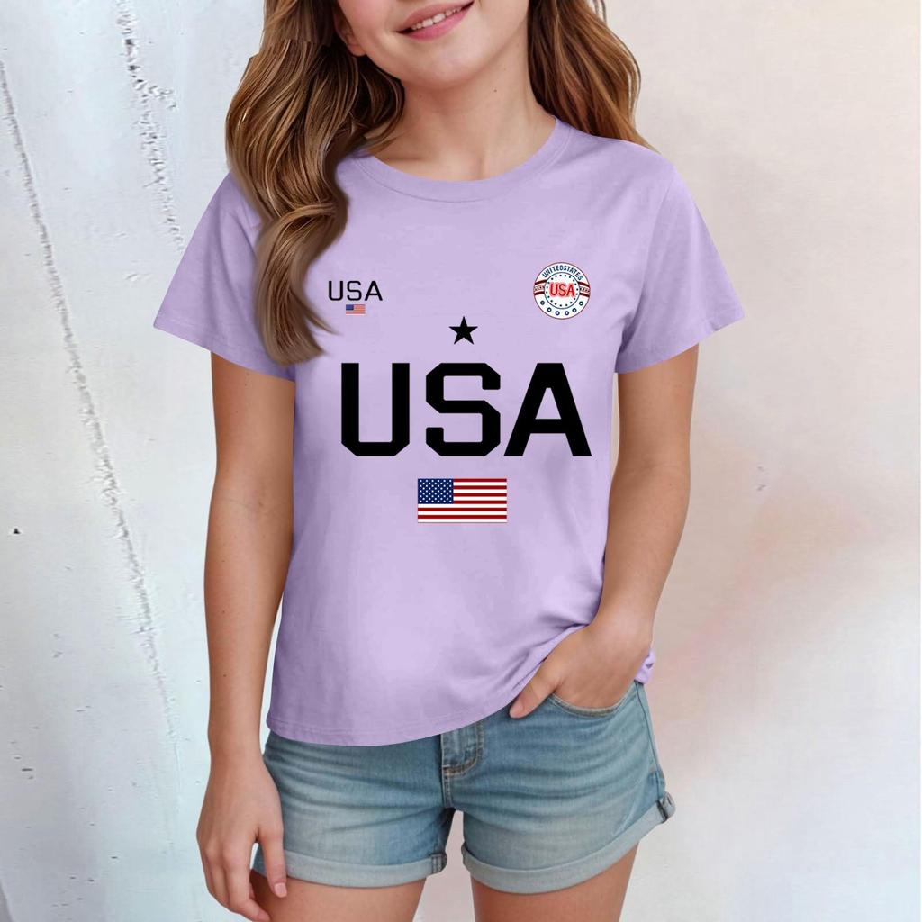 Children's Casual Printed Round Neck Short-sleeved Top