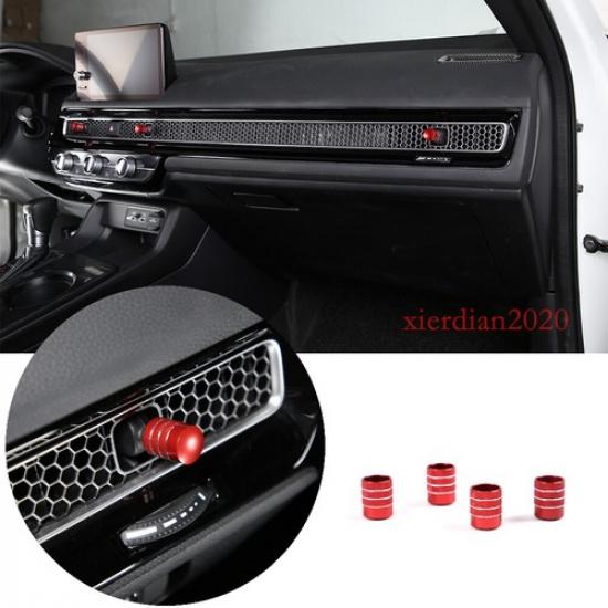 

Red Alloy Air Conditioner Switch CD Button Knob Cover Trim For Honda Civic