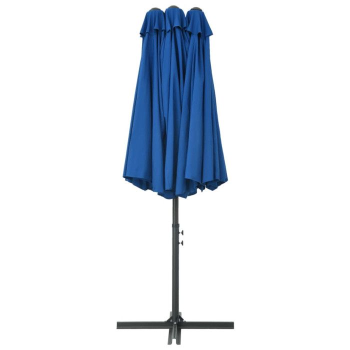 Parasol - Bleu - 460 x 270 cm - Double toit - Aluminium - Manuel