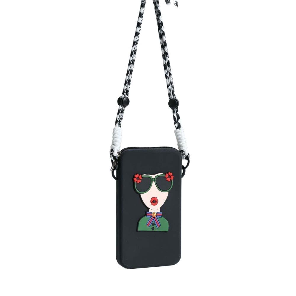 Anti-lost Hanging Neck Phone Bag Cartoon Modern Lady Storage Bag Zipper Soft Shoulder Case  School