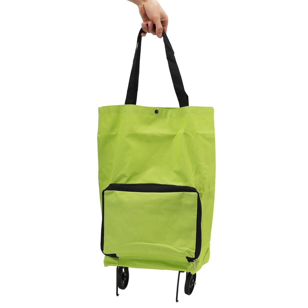 Foldable Shopping Cart with Wheels Multifunctional Fabric Storage Bag Portable Shopping Bag Green