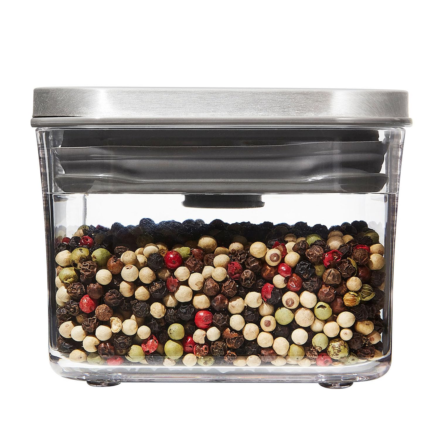 

OXO Plastic Storage Stainless Steel Pop Small Square Mini Dry Moisture Container, Airtight, 0.4L, Container, (for Food, Condiments, Goods, Protection) серый