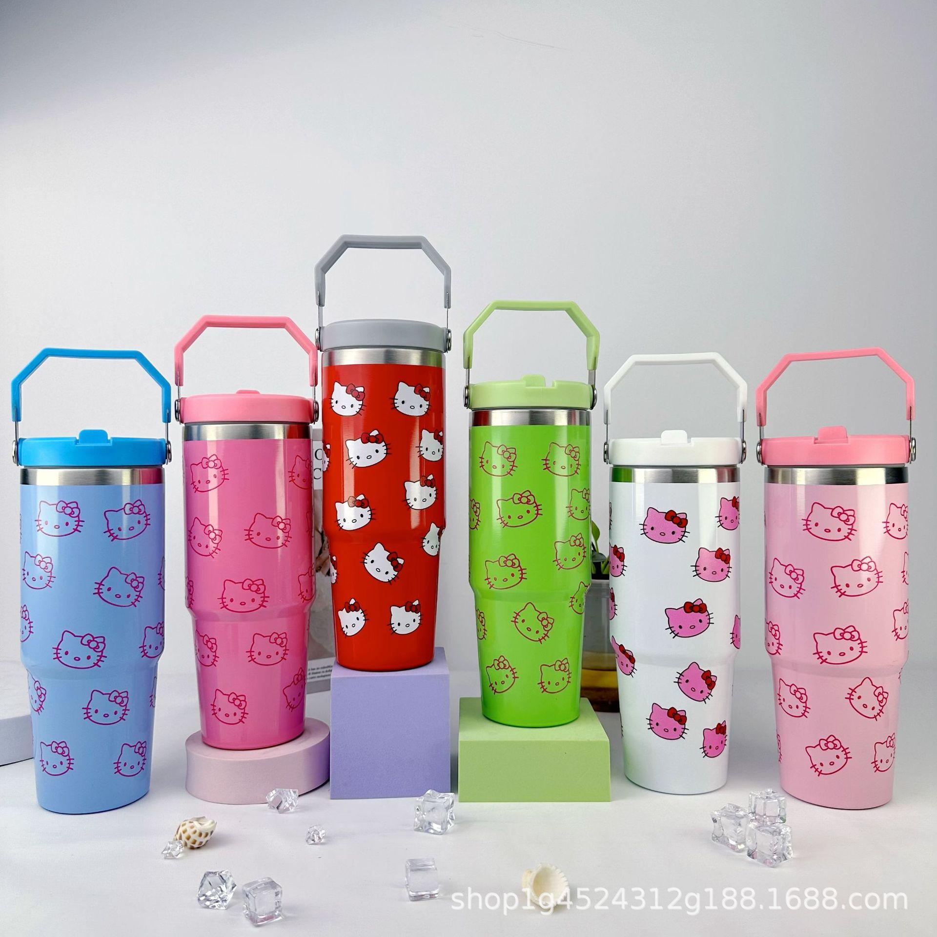 

30Oz Car Cup 304 Stainless Steel Vacuum Insulation Cold Preservation Handle Cup Cartoon Kt Cat Car Cup Ice Bar 30oz