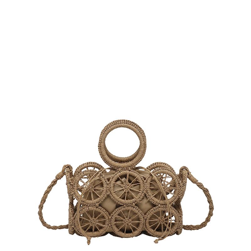 

2026 New Boho Straw Crossbody Bag for Women Hollow Circle Woven Raffia Tote Summer Beach Vacation Shoulder Handbag for Ladies коричневый
