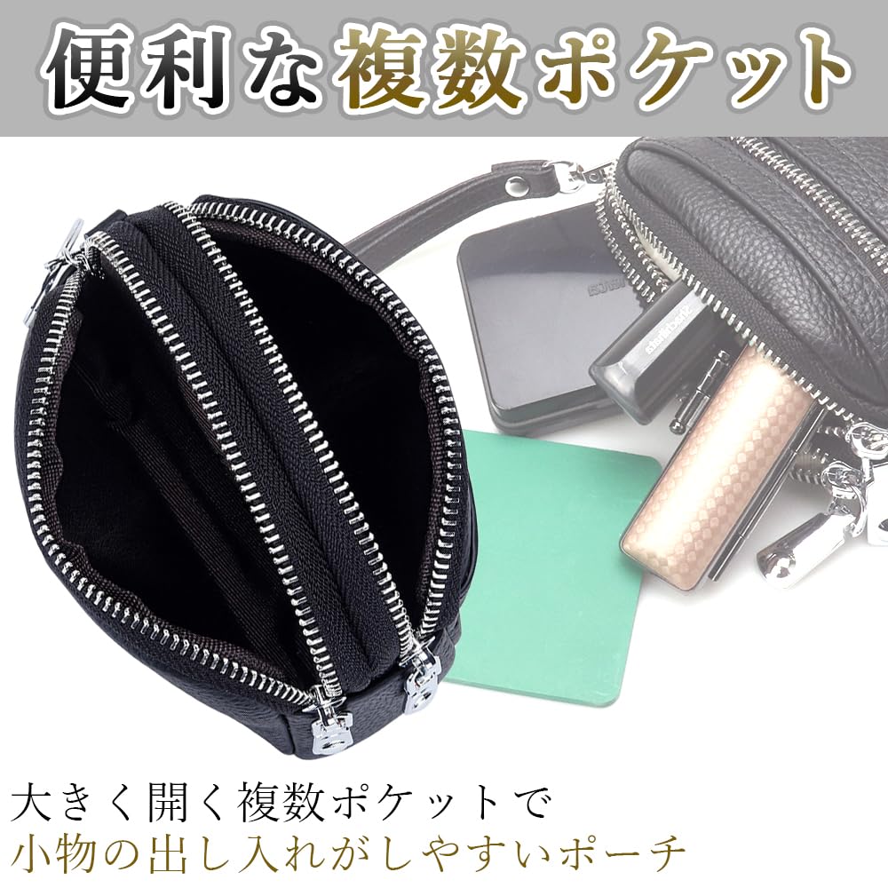 Compact Genuine Leather Pouch for Storing Stamps and Small and Perfect for Storing Small Items Items, Scratch-resistant, (black)