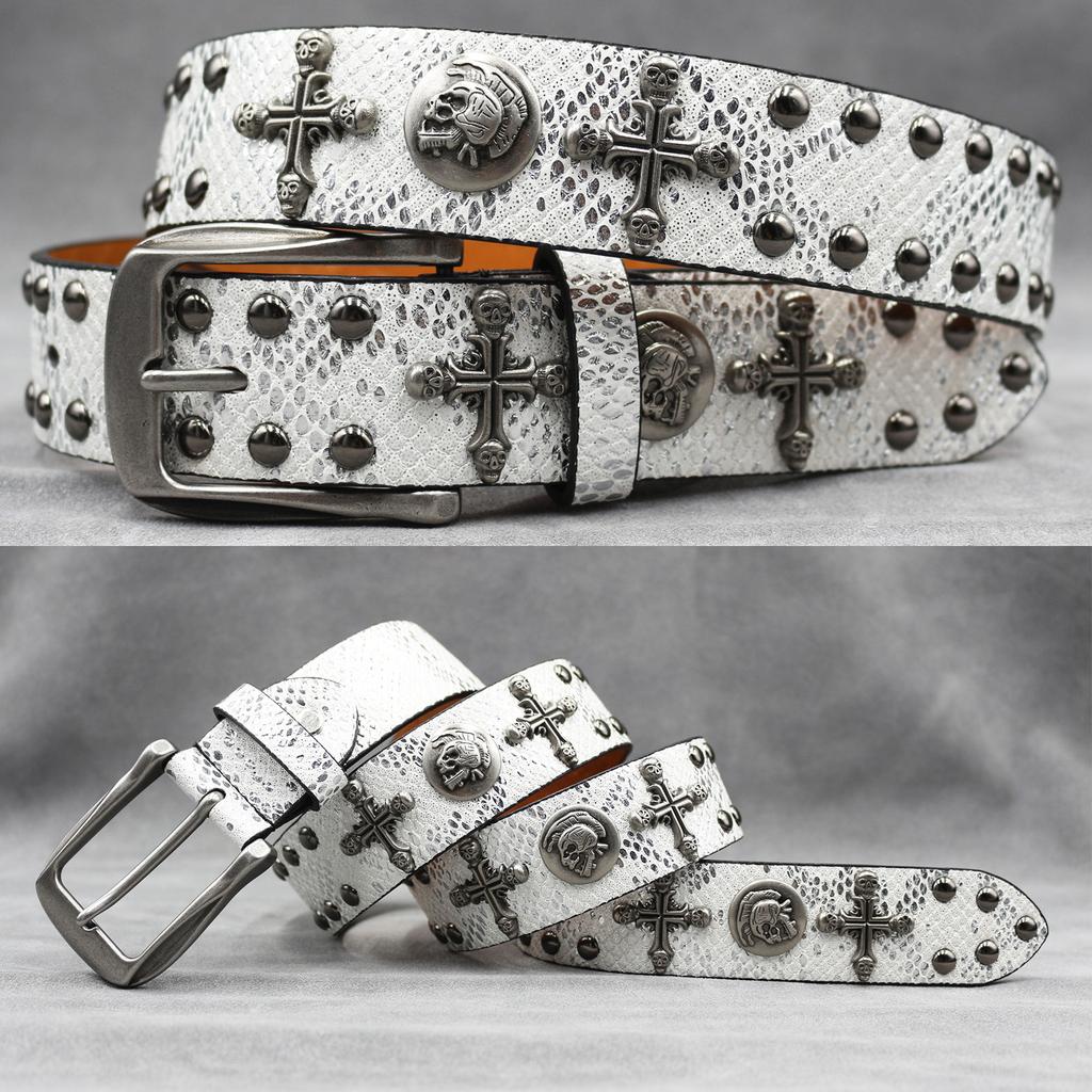 Original Skull Rivet Belt Punk Men'S Belt Women'S Snake Pattern Decorative Belt