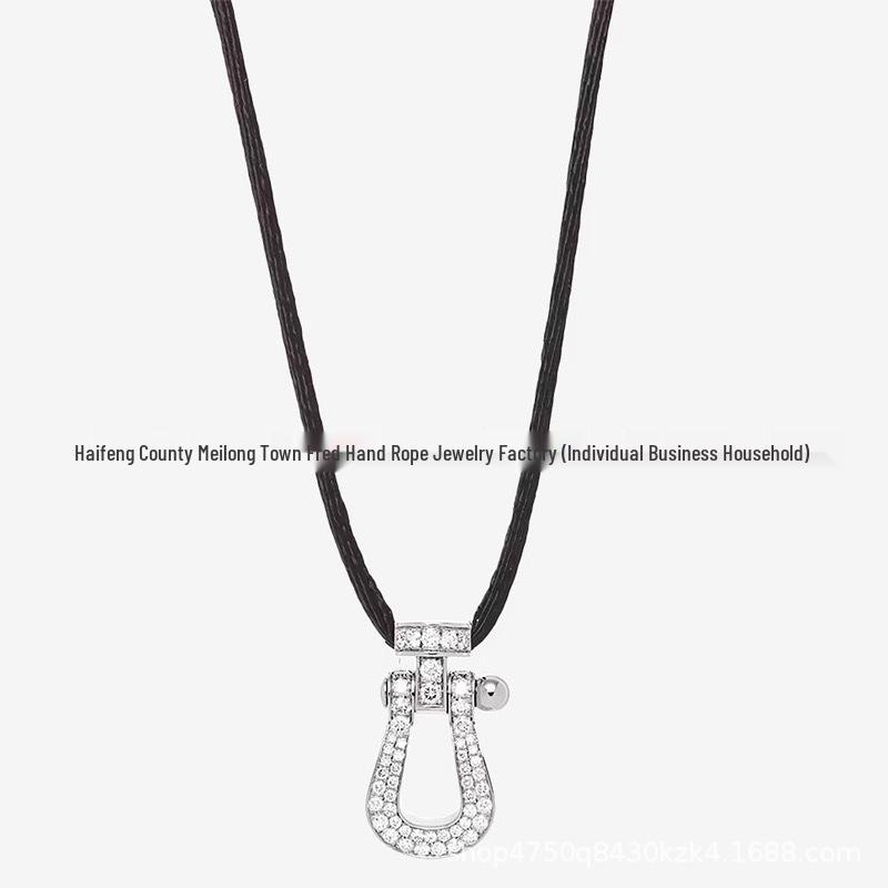 Women's 18K Rose Gold Fred Medium Diamond Horseshoe Necklace with Horizontal Nautical Buckle Choker.