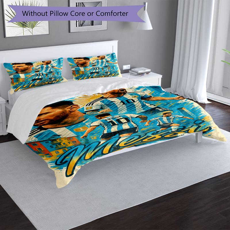 Messi Celebration Design Bed Bedding Set 1 Duvet Cover + 2 Pillowcases Soft Breathable Household Bed Linens
