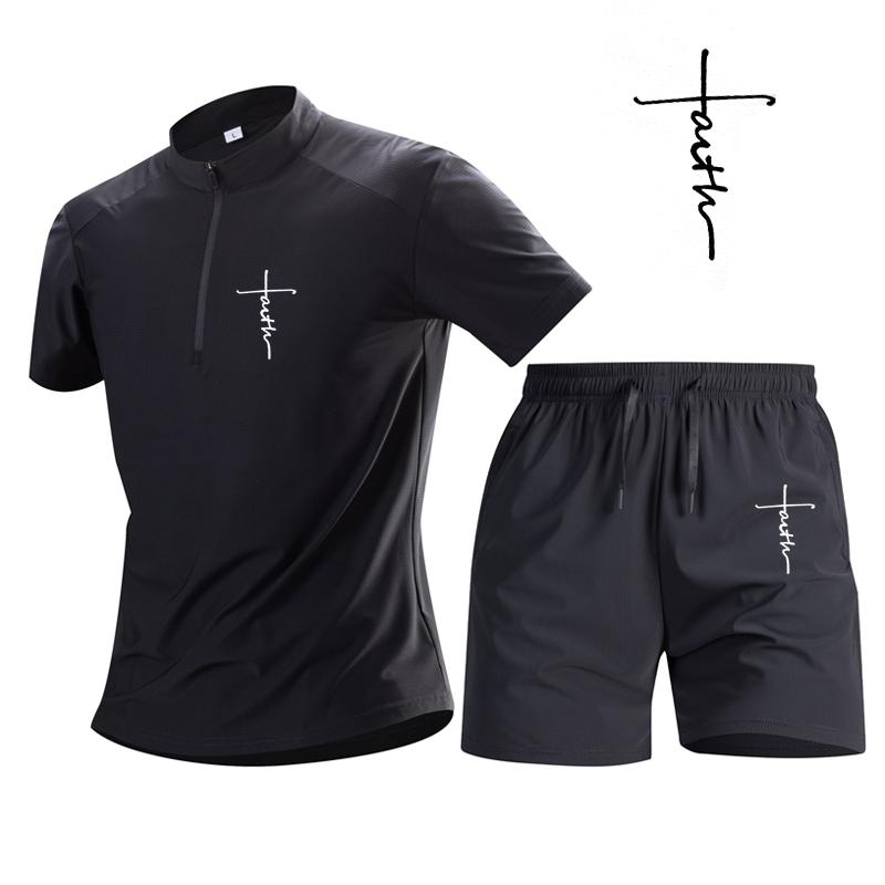 Men s Summer Polos Set Leisure Tracksuit Casual Short Sleeve Polo Shirt+Shorts 2 Piece Suits Male Tracksuit S