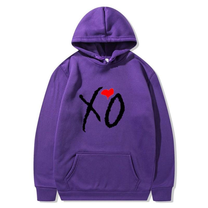 Mens Oversized Hooded Sweatshirt With XO Letter Print Loose Fit Streetwear Casual Top
