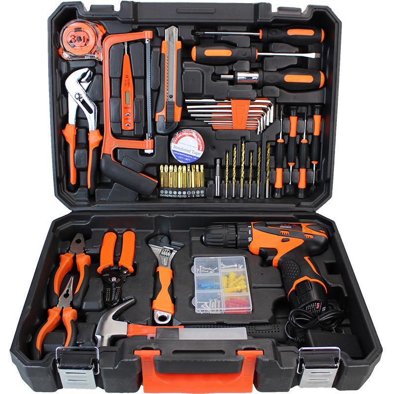 Household Hardware Tool Set: Electric & Impact Drill Combo with Toolbox for Vehicle Repair