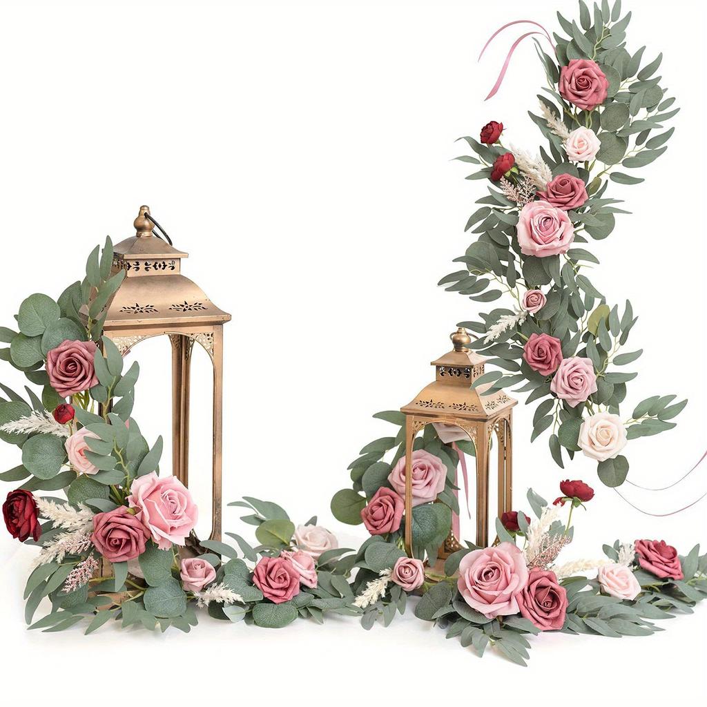 2 Stück Stuhllehne Blumengirlande Floral Künstliche Blumenarrangements Tischmittelstück Dekoration für Zuhause Hochzeitsparty Wohnzimmer Schreibtischdekoration