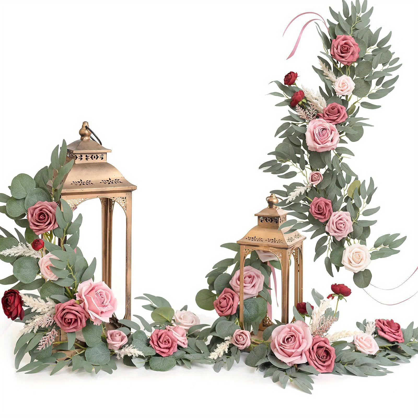 

2 шт. Цветочная гирлянда на спинку стула, цветочные композиции из искусственных цветов, центральный элемент стола, декор для дома, свадьбы, вечеринки, гостиной, украшения стола горячий розовый