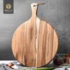 Acacia Wood Pizza Peel, 12-inch Cutting Board, Cheese Paddleboard with Handle for Bread and Cracker Serving and Small Food Prep - 16 X 12 X 0.5 Inches
