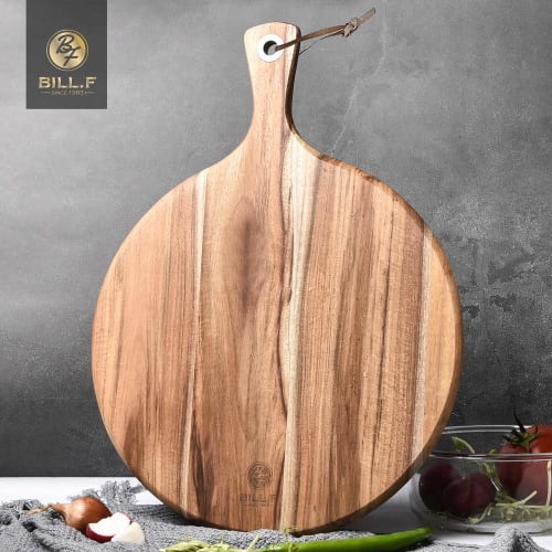Acacia Wood Pizza Peel, 12-inch Cutting Board, Cheese Paddleboard with Handle for Bread and Cracker Serving and Small Food Prep - 16 X 12 X 0.5 Inches