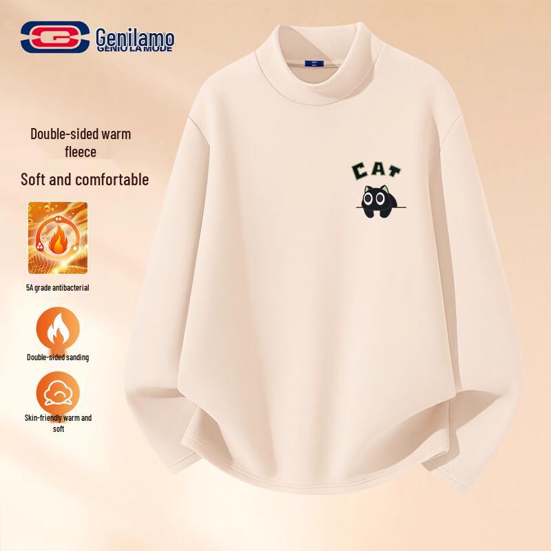 GENIOLAMODE Men s Thermal Double-Sided Velvet Semi-High Collar T-Shirt L