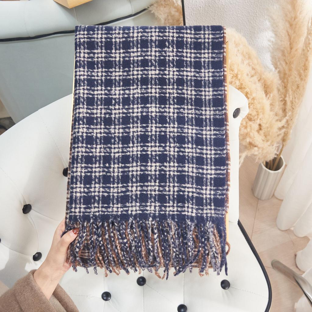Autumn and Winter High end Double sided Color Blocked Tic Tac Toe Scarf Korean Style Street Atmosphere Imitation Cashmere Warm Scarf