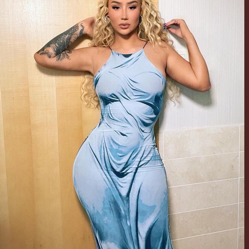 Long Dress Summer Close-fitting Halter Skirt Print Slim Sexy Dress