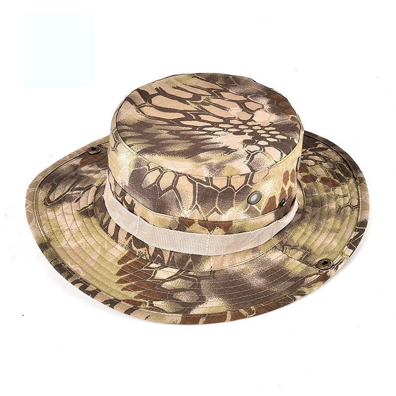 Militärstil Camouflage Eimerhut Outdoor-Aktivitäten Sonnenschutz Breiter Rand Faltbare Baumwollmischung Kappe