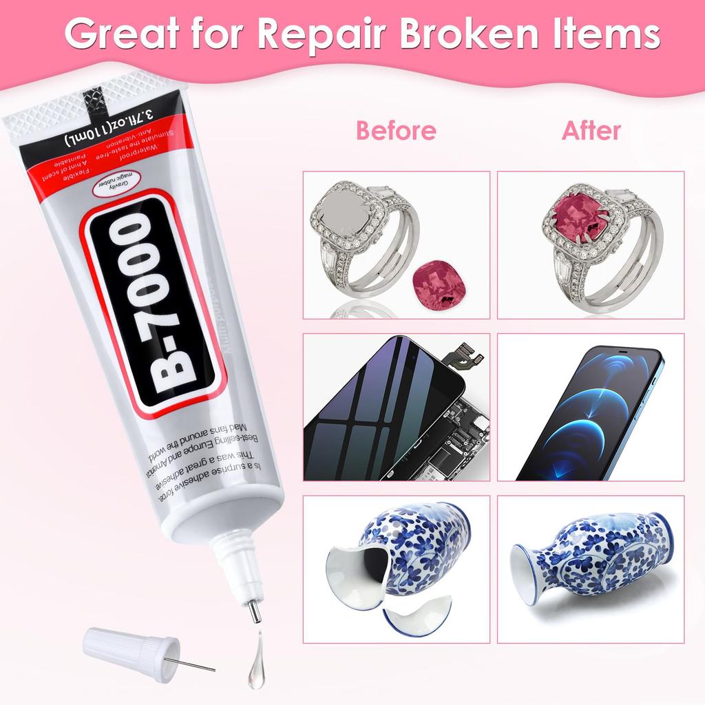 B7000 Glue - Clear Multi-Purpose Adhesive - Jewelry and Rhinestone DIY Kit - Waterproof