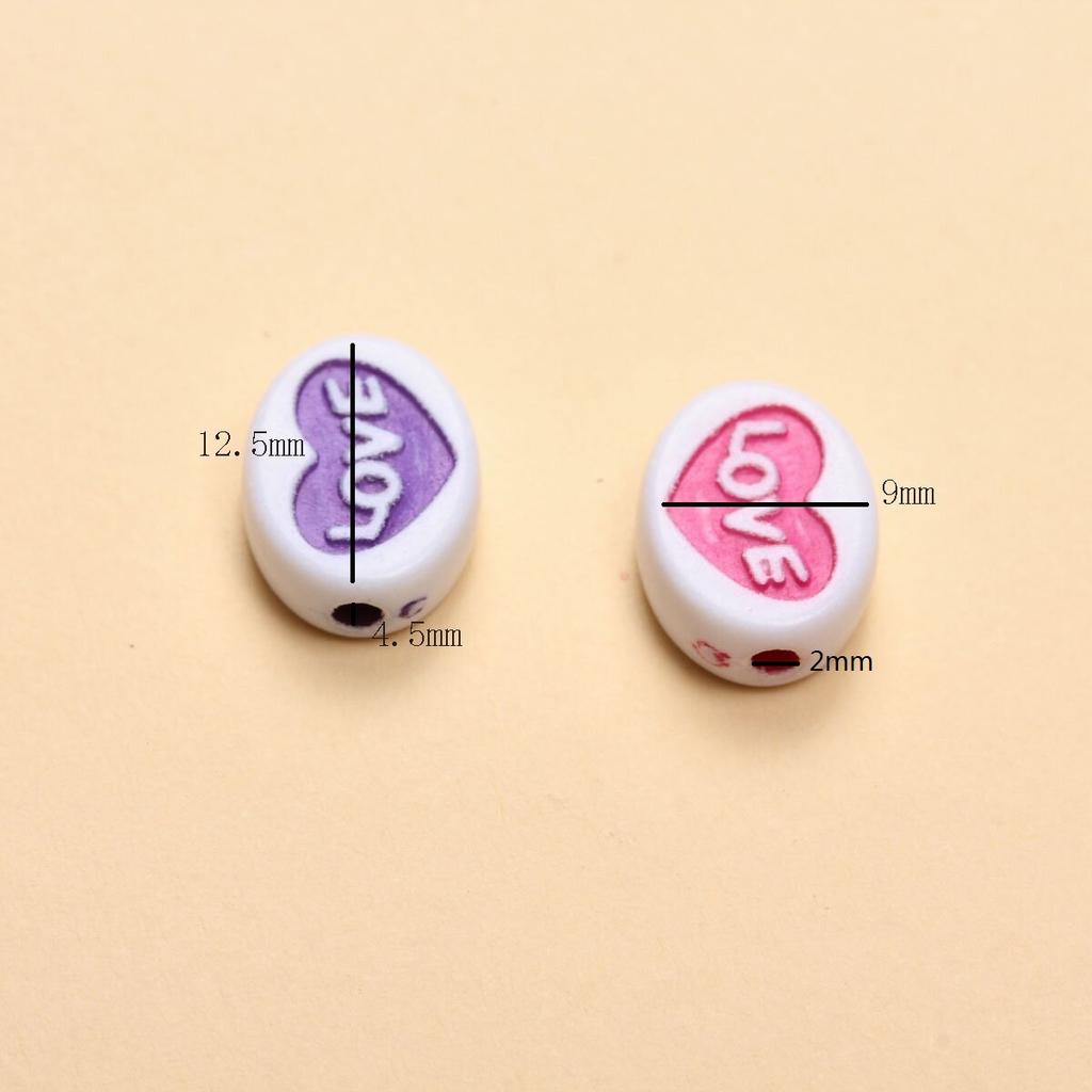 30Pcs 12.5*9.5mm Colored Heart-Shaped Acrylic Loose Spaced Bead Jewelry Make DIY Necklace Bracelet