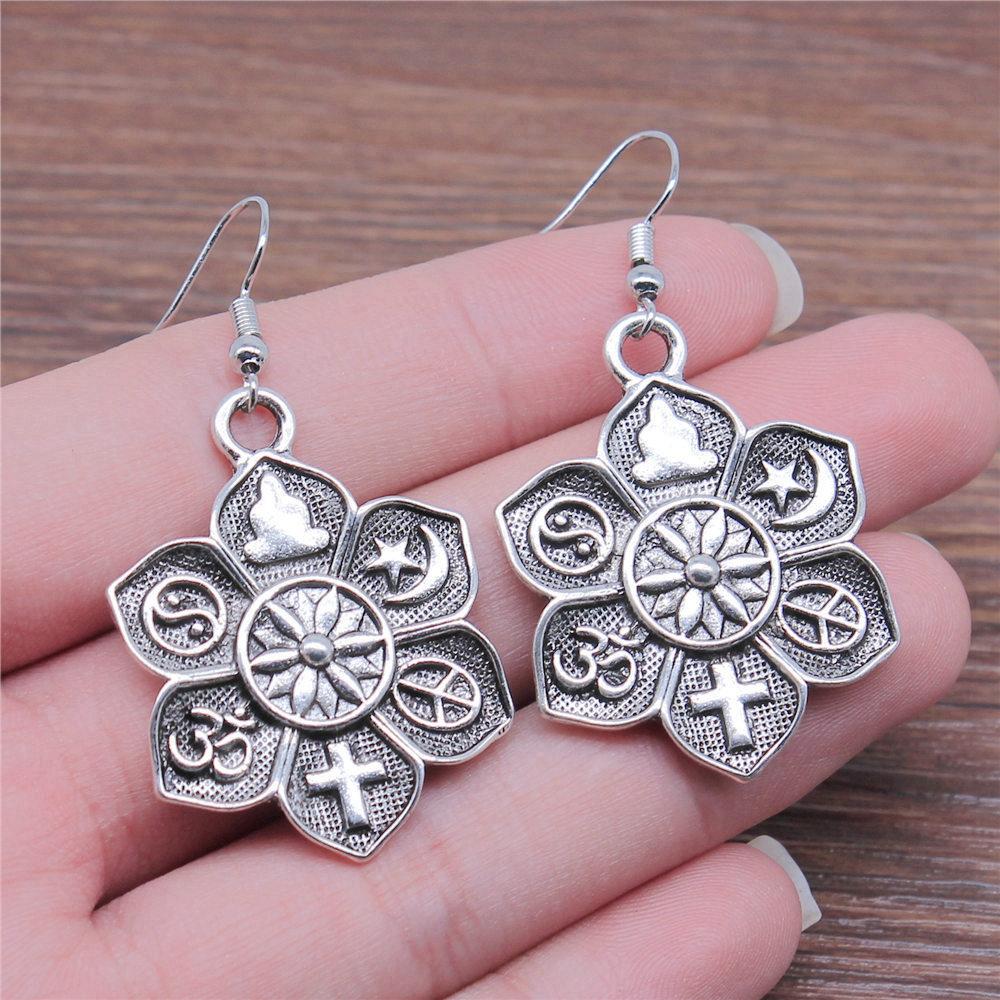 Hängeohrring Pflanze Blume des Lebens Minimalistischer Schmuck Komponenten Ohrringgröße 18x19mm QE020