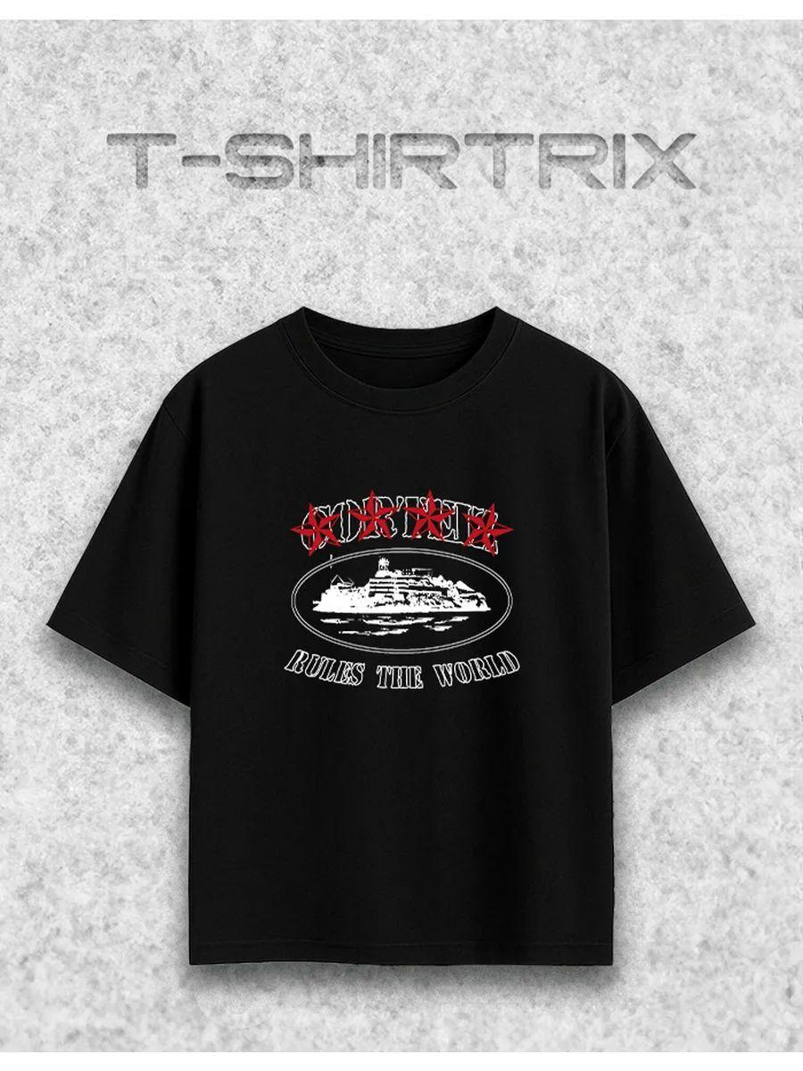 Solid oversized Y2K corteiz3 black print T‑shirt 3XL