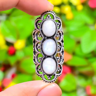 Natural Rainbow Moonstone Gemstone 925 Sterling Silver Gift Ring Size 6 N9E16
