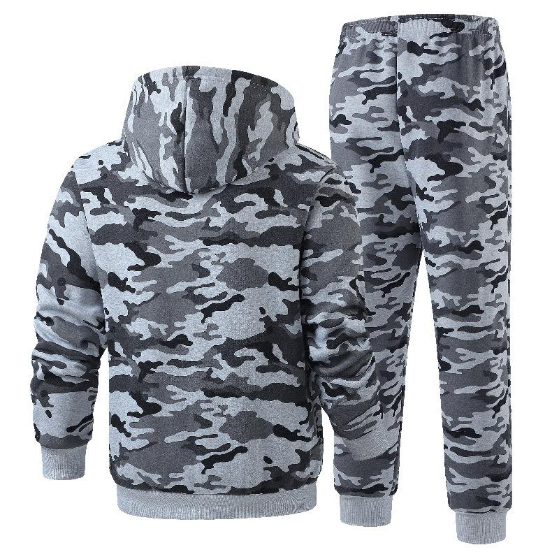 Men's Winter Camo Print Hooded Sweatshirt Sweatpants Warm Outfit