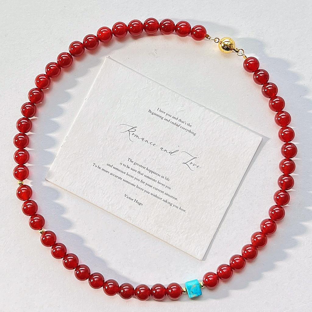 8mm Wind Naturaleis Taubenblutrot Chalcedon Achat Mehrkreis Design Halskette, Treue