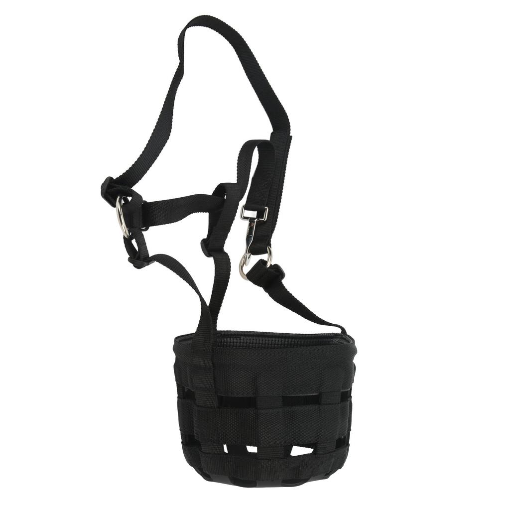 Black Horse Grazing Muzzle Easy Breathe Horse Mouth Cover with Large Holes Anti Biting Horse Muzzles for Equestrian