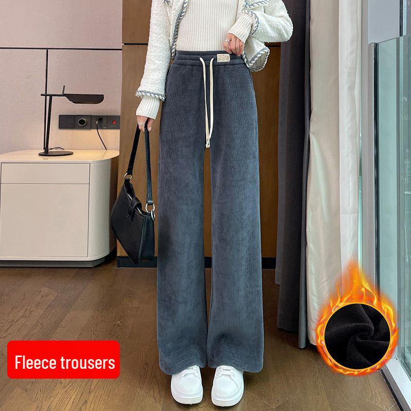 European Cotton Velvet Wide-Leg Pants for Women - Thickened, Loose Fit, Straight-Leg, Small Size, Casual, Perfect for Autumn and Winter