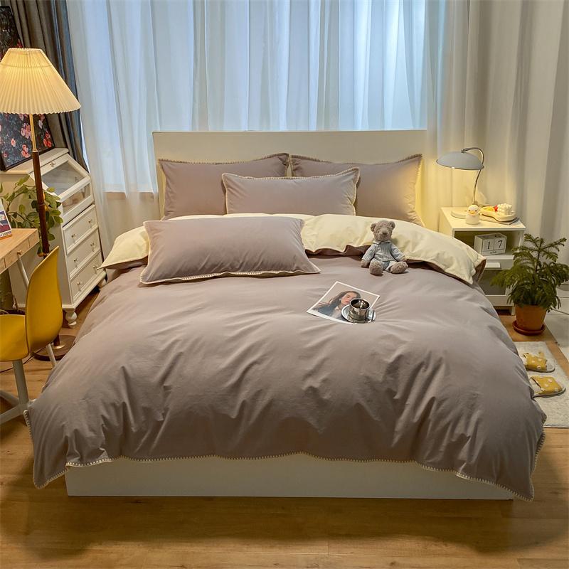 3pcs Washed Cotton Shell Edge Solid Color Reversible Bed Sheet Set 120cm Single Bed Dormitory Bedroom Light and Breathable Machi