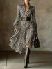 Women's Floral Long Sleeve Tie Waist Dress - Autumn/Winter Fashion