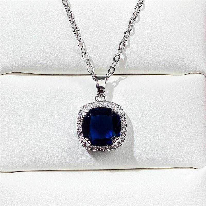 New Classic Blue Cubic Zirconia Necklace for Women Luxury Engagement Wedding Accessories Anniversary Gift Versatile Jewelry