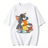 2026 New Tom Jerry Print Tshirt Casual Loose Couple Family Matching Outfits Short Sleeve Cotton Tee Summer Streetwear Tops Y2k
