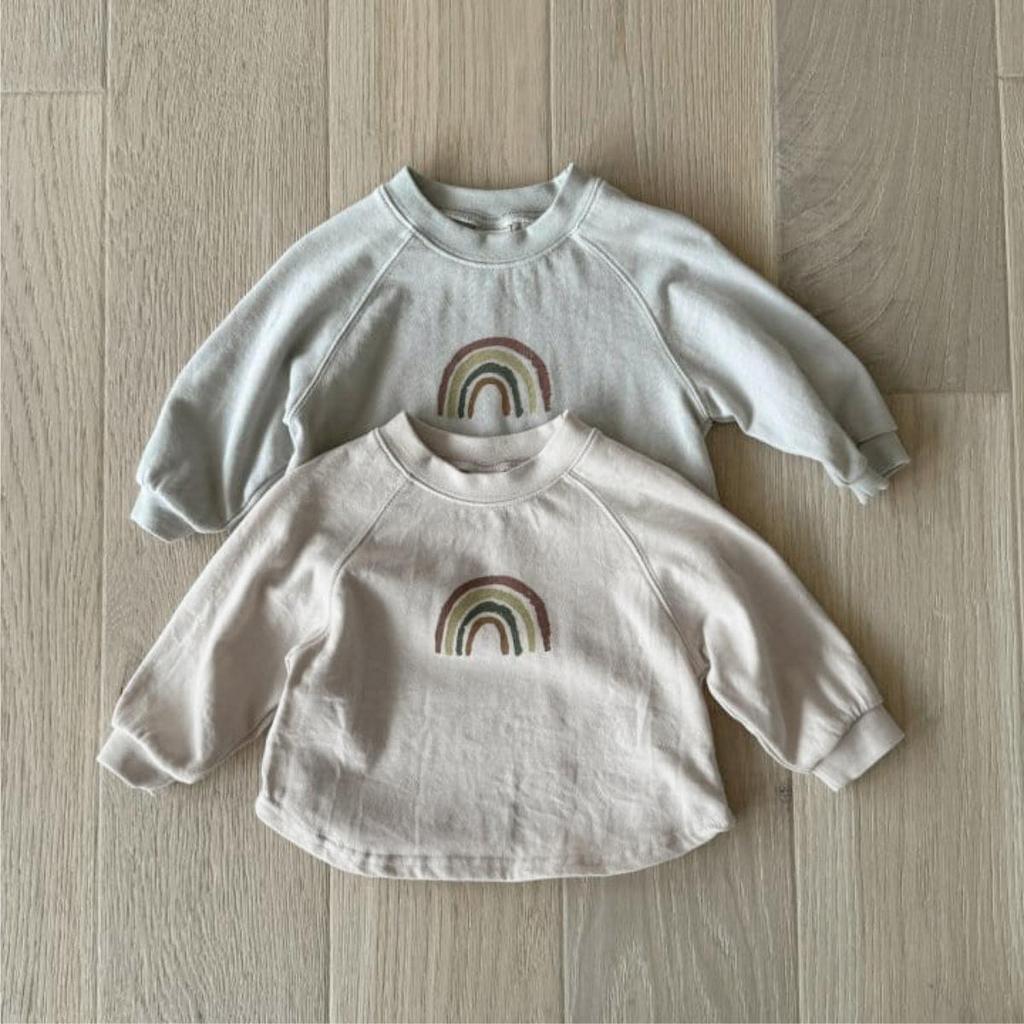 T-shirt Autunnale Arcobaleno Cartone Animato Unisex per Neonati - Top a Manica Lunga in Puro Cotone per Bambini Piccoli