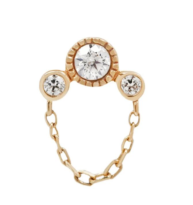 Argent Sterling S925 Chaîne Frangée Diamant Piercing Fileté Ongles Os d'Oreille Boucles d'Oreilles Vent Simples et Élégantes