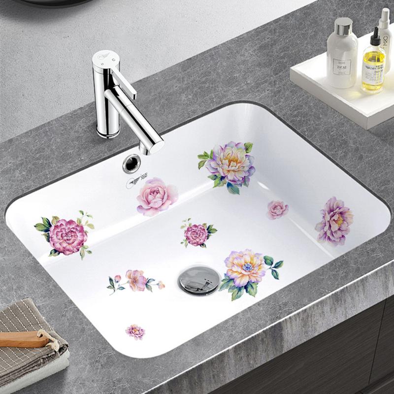 Flower Bathroom Wall Sticker Fade Resistant Pastoral Floral Decal for Bathtub Sink Bathroom Aesthetic Decor