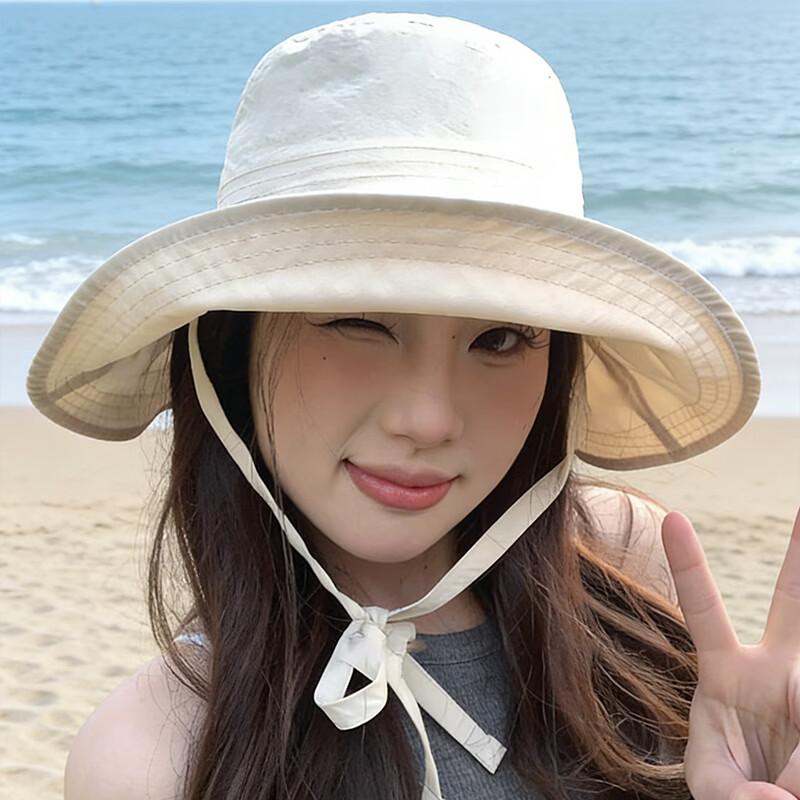 Xueqiman Women's Summer Sun Protection Hat Large Brim Sunshade Hat Face Slimming Natural Look UV Protection Quick-Dry Bucket Hat