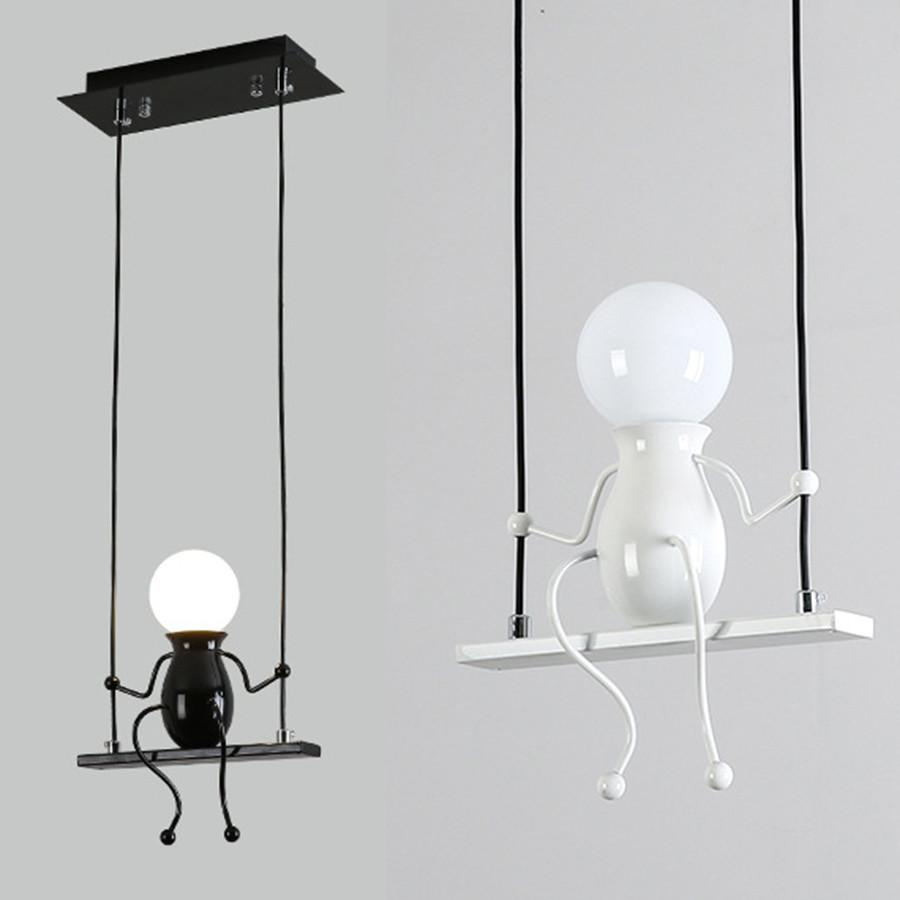 E27 Nordic Iron Little Man Pendant Lamp Creative Art Swing Man Hanging Pendant Light Kids Baby Children‘s Room Chandelier Decor