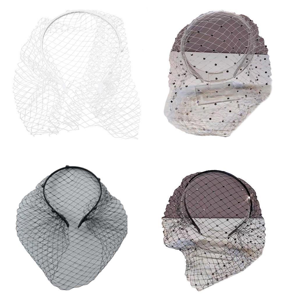 Headbands for Women Girls Wide Plain Turban Headband Fashion Veil Rhinestones Hair Bands Mesh Hair Hoop