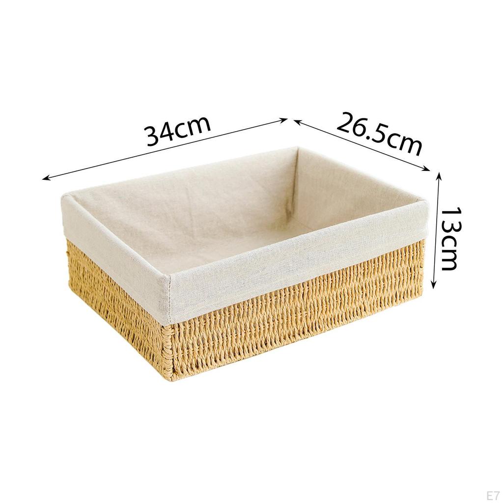 Storage Basket - Woven Paper Rope Bin, Box for Makeup Closet Bathroom Bedroom