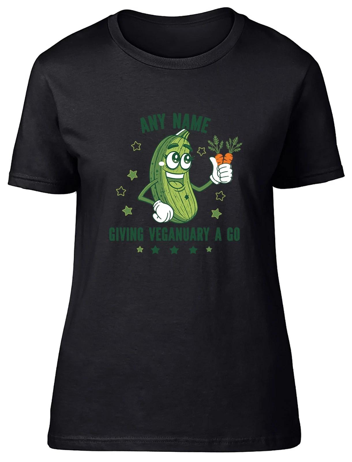 Personalised Funny Giving Veganuary a Go Womens T-Shirt Ladies Gift Tee XL