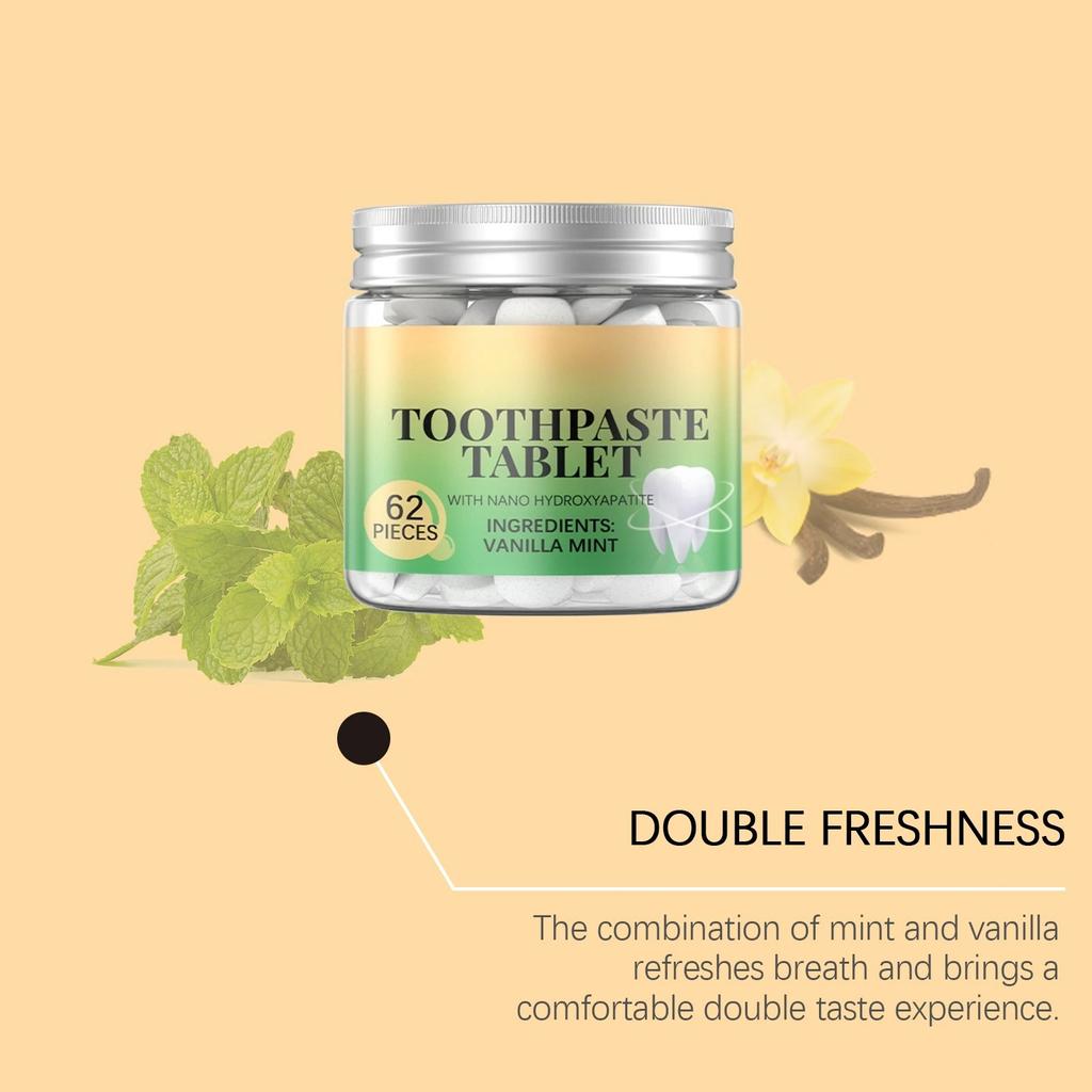 Vanilla Mint Toothpaste Tablets Deep Clean Teeth Stains Yellow Teeth Tartar Fresher Breath Portable Tooth Cleaning Tablets