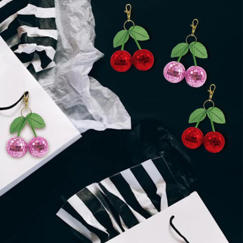 WTEMPO Wedding Pink Red Cherry Disco Balls Keychains DIY Bags Backpacks Hanging Pendents Door Key Car Key Keychains Decorations