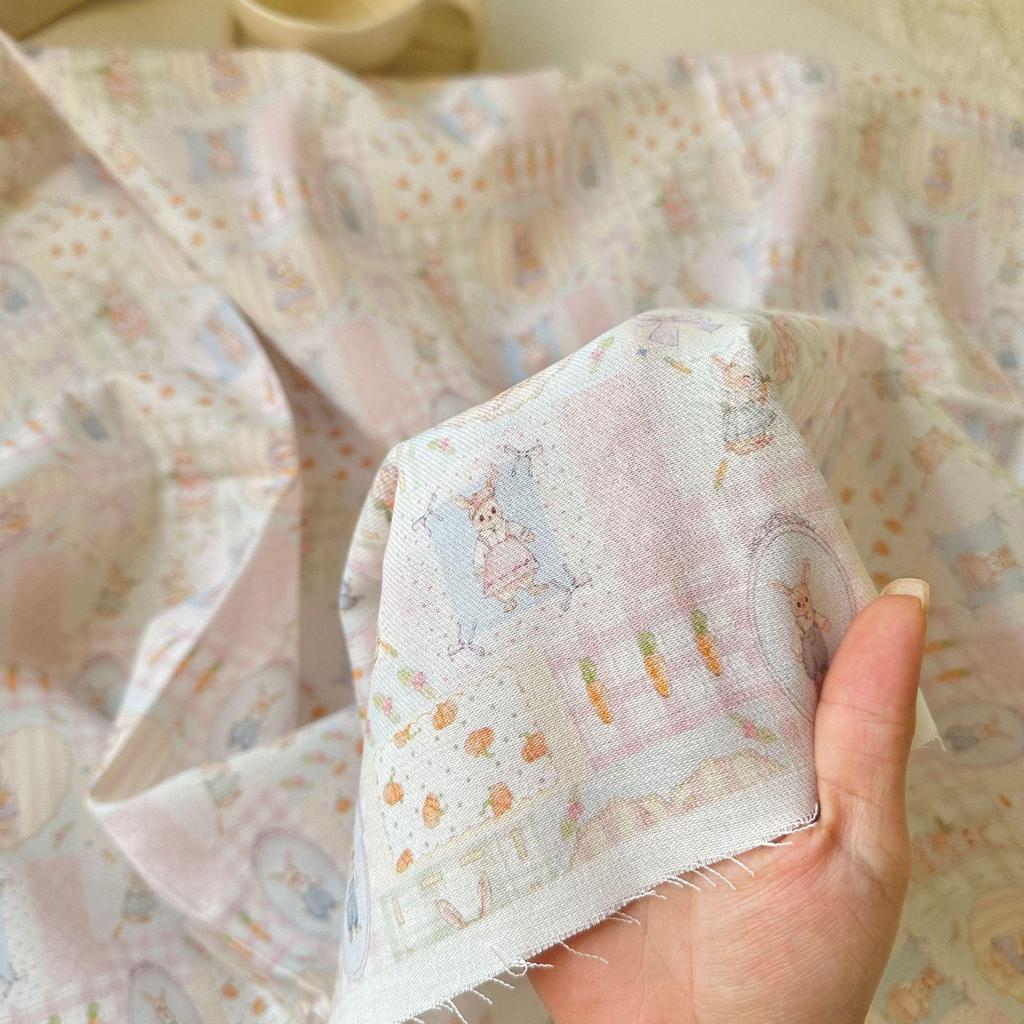 Handmade Cotton Cartoon Rabbit Print Pajamas Dress & Hair Accessories for Women and Children