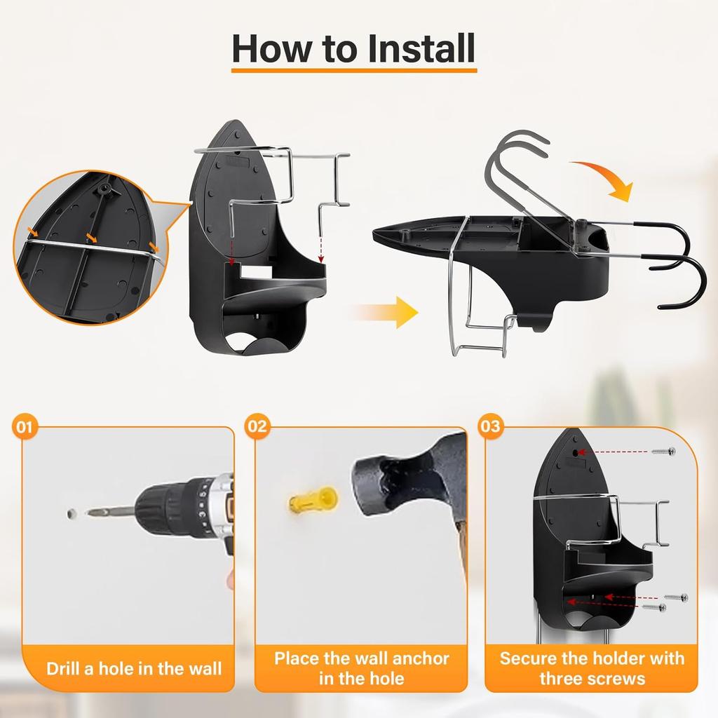 Ironing Board Hanger Wall Mount Ironing Board Holder Wall Mount for Laundry Rooms Storage Organizer, Black